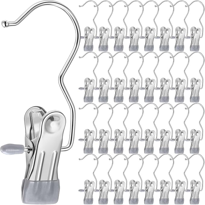 Yinder 150 Pcs Boot Hangers Clips Laundry Hooks Hanging Stainless Steel Clothes Pins Portable Clip Hangers for Closet Travel Socks Pants Handbags Hats Towels (Gray)