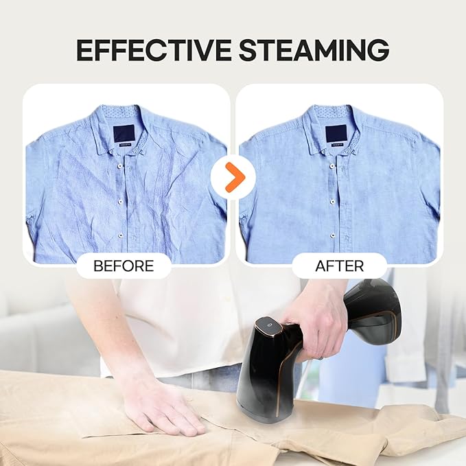 HubiCare Handheld Garment Steamer for Clothes - 1500W TurboSteam, 3 Steam Levels, 320ml Big Capacity, Strong Penetrating Steam, 20s Fast Heat-up, Steam Iron Fabric Wrinkle Remover (Black)