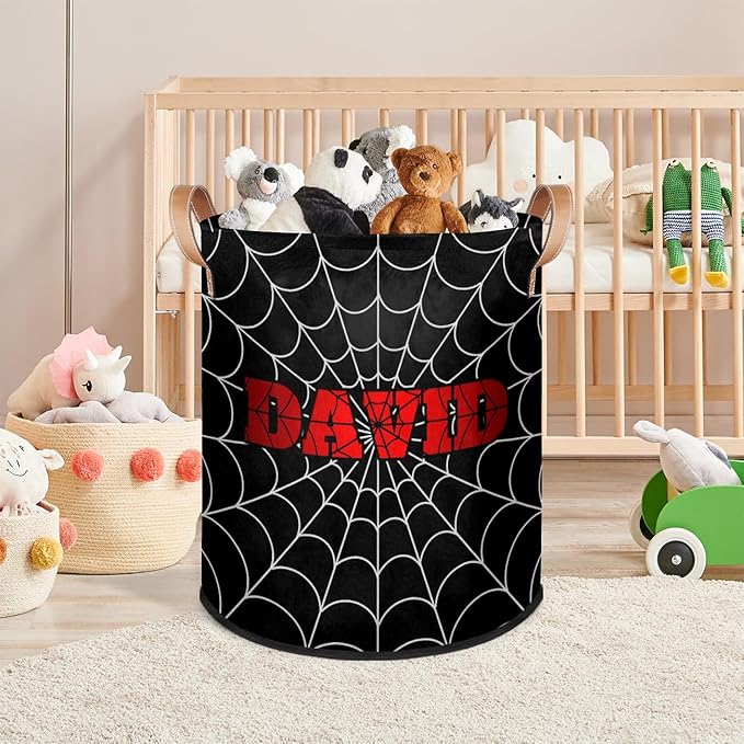 Spider Wed Personalized-Laundry-Hamper-Basket for Kids Custom Name Collapsible Storage Organizer Bin Dirty Clothes Toys Hamper for Boys Nursery in Laundry, Bedroom, Bathroom Black