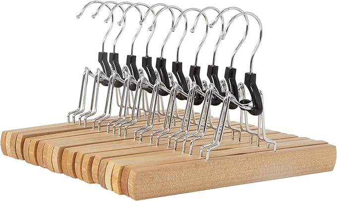 Amazon Basics Sturdy Wooden Pants Hangers - Natural, 10-Pack
