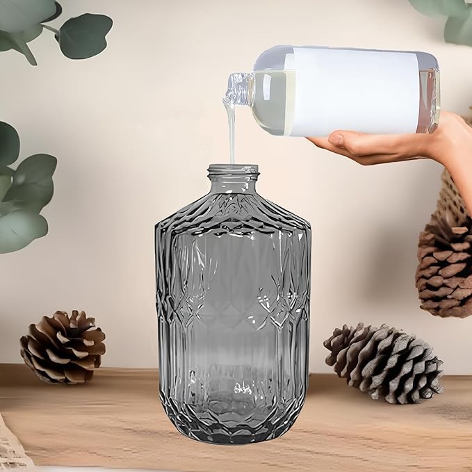 Glass Soap Dispenser with Plastic Pump, 15oz Refillable Glass Liquid Hand Soap Dispenser Set, Lotion Dish Soap Dispensers for Modern Home Decor, Bathroom, Kitchen Countertop, Hotel (Dark Grey)