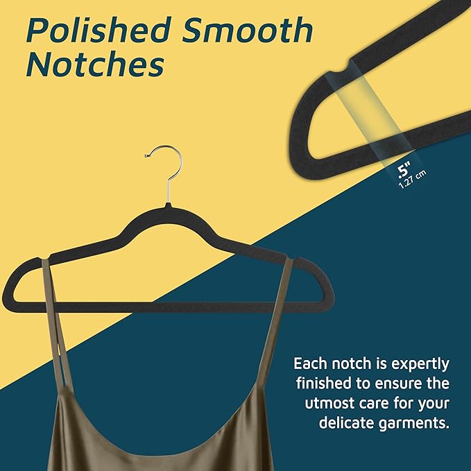 Lifemaster Velvet Non-Slip Plastic Hanger Set - 30 Pieces Non-Slip Clothes Hanger Set with 360° Swivel Hook, Space-Saving, Sleek Design, Smooth Velvet Finish, Lightweight Construction - Black