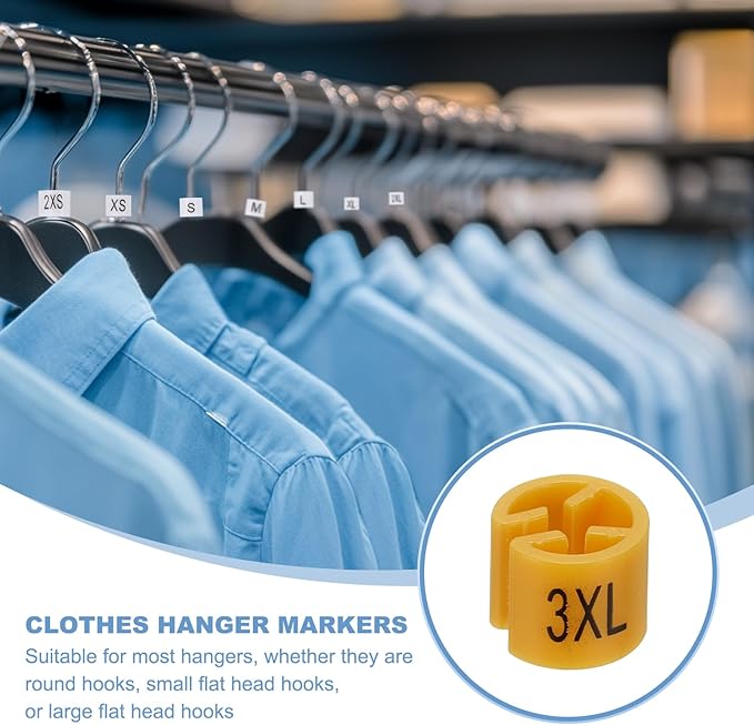 PATIKIL 300 Pcs Clothes Hanger Markers 3XL Fit Rod Garment Size Tag Hanger Clips Round Color Coding Label for Clothing, Yellow