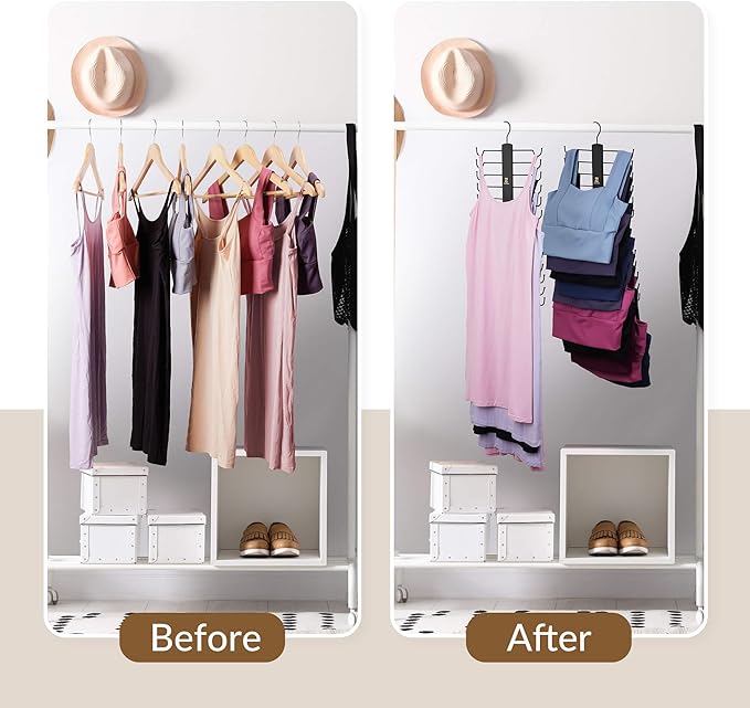 ZEDODIER Tank Top Hanger，2 Pack Wooden Bra Organizer for Closet, 12 Storage Capacity, Top 360° Rotation, Hanging Space Saving Hook for Tank Tops, Sport Bras, Camisoles, Lingeries, Black