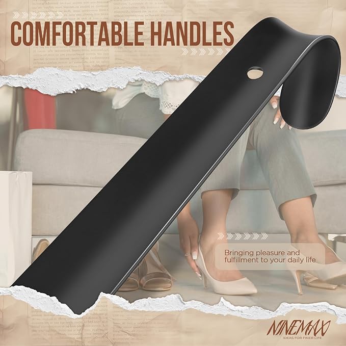 NINEMAX Shoe Horn Long Handle for Seniors Men Women, Metal Long Shoehorn Boot Horn 16.5'', Travel Small Shoe Spoon Helper for Kids 7.5''