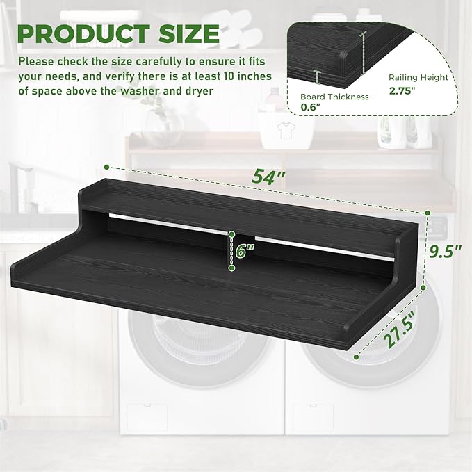 VOPEAK Washer and Dryer Countertop with Shelf, 2-Tier Washer Dryer Topper, 54" x 27.5" Spacious Laundry Countertop, Washing Machine Topper for Laundry Room Organization and Folding Clothes, Black