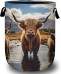 Scottish Highland Cattle Laundry Basket, Laundry Hamper Collapsible Oxford Cloth with Handle Clothes Toy Storage Bin for Bathroom Laundry Room Bedroom 15.7 X 20 Inch