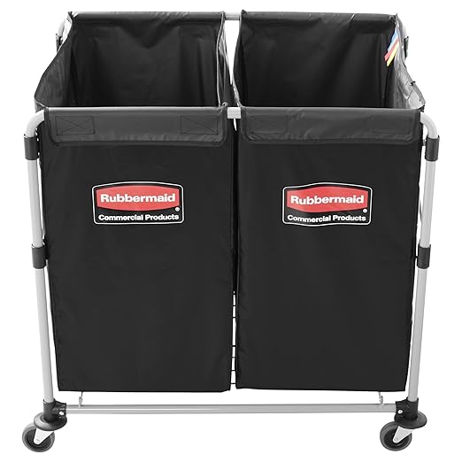 Rubbermaid Commercial Products Collapsible X Cart, Black Multistream, Steel Industrial Laundry/Trash Cart with Wheels for Hotels/Hospitals/Nursing Homes/Offices