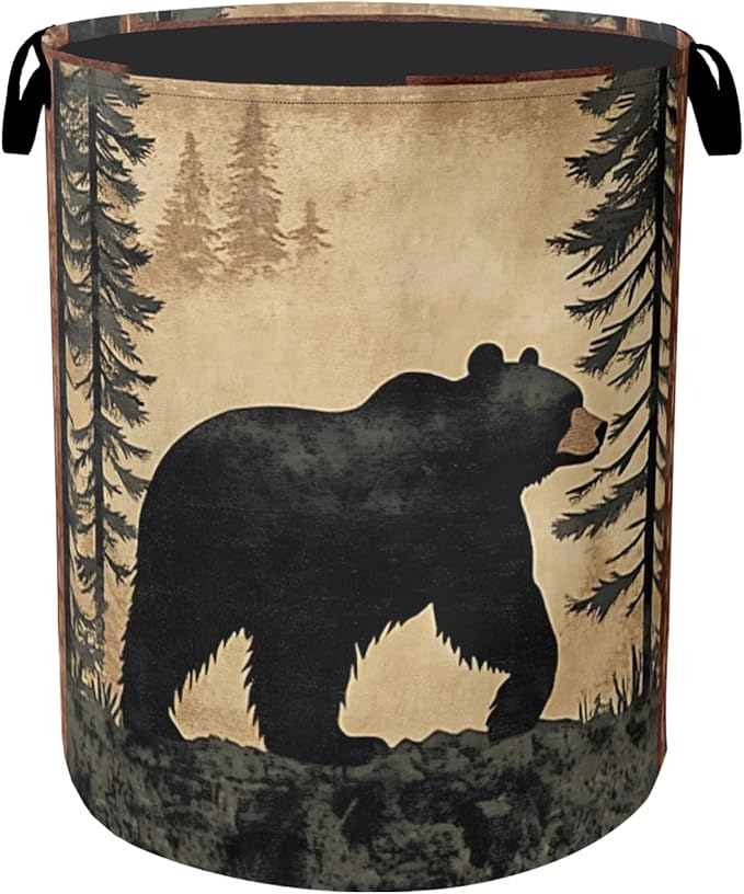 Bear Mountain Laundry Basket - Cabin Laundry Hamper, Heavy Duty 60L Dirty Clothes Organizer, Water Resistant Foldable Hamper for Men Women