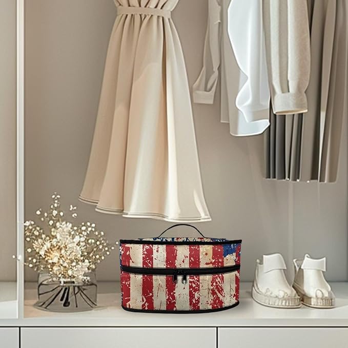 Independence Day Iron Storage Case for Clothing Store Reusable Easy to Clean Vintage American Flag Iron Storage Bag with Zipper Handle, 4th of July
