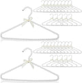 Threan 30 Pcs 16 Inch Pearl Clothes Beaded Clothing Hanger with Ribbon Bowknot Metal Elegant Clothes Standard Hanger for Women Bride Wedding Dress Coat Shirt