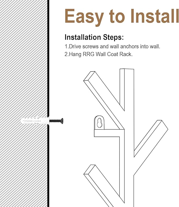 RRG Vertical Coat Rack Wall Mounted 16 Inch, Metal Vertical Hat Rack for Wall, Modern Coat Rack Tree for Hats, Jackets, Bags, Entryway Bedroom (Height 16")