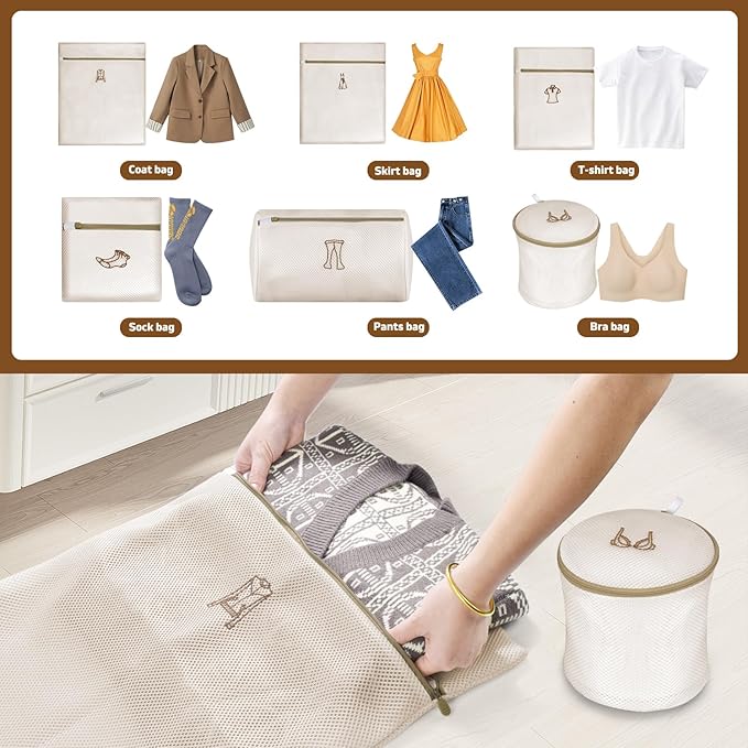 6 Pack 6 Size Mesh Laundry Bags Set for Delicates with Zipper, Lingerie Bags for Washing Delicates, Laundry Bags Mesh Wash Bags, Delicates Laundry Bag for Jeans,Blouse,Stocking,Bra