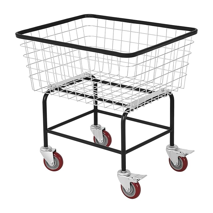 Wire Laundry Cart with Wheels, 2.5 Bushel Rolling Laundry Basket, Commercial Basket Carts for Laundry Room, Hotel, Home, Apartment Use, Durable Steel Frame with Galvanized Finish, 5" Casters