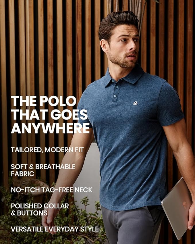 INTO THE AM Polo Shirts for Men - Slim Fit Short Sleeve Collared Shirt S - 4XL Fitted Collar Polos for Work