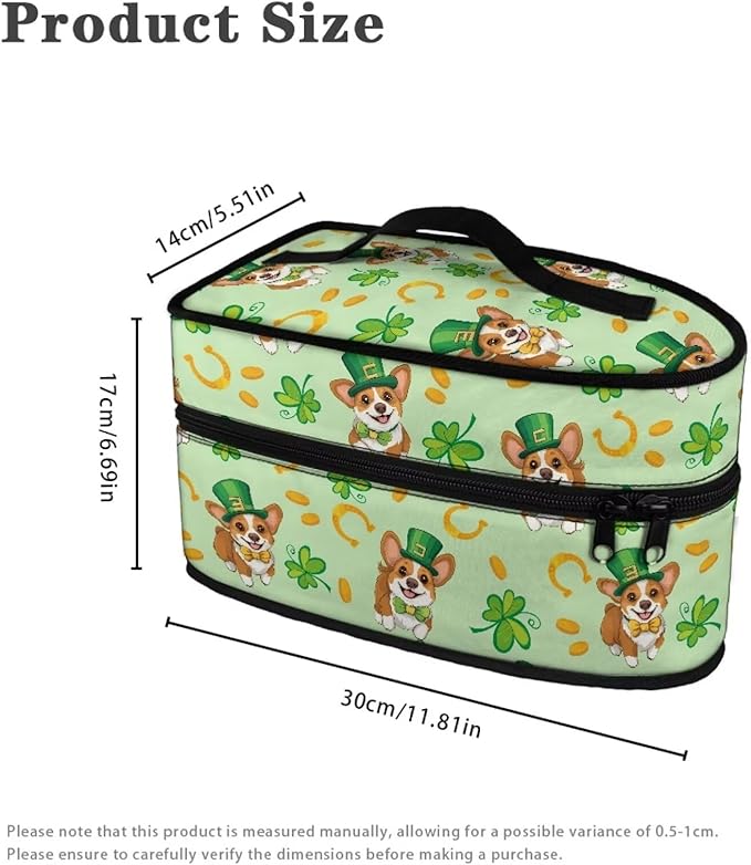 Saint Patricks Day Iron Storage Case Protective Carrying Bag Cute Reusable Four Leaf Clover Corgi Steam Iron Storage Bag with Zipper Handle Fits Outing