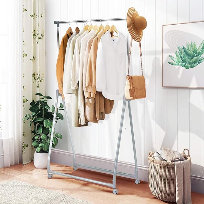 Nightcore Extendable Garment Rack, Heavy Duty Foldable Clothes Rail with Adjustable Hanging Rod & Rolling Casters, Movable Clothes Hanger for Home, Office, Store, Market