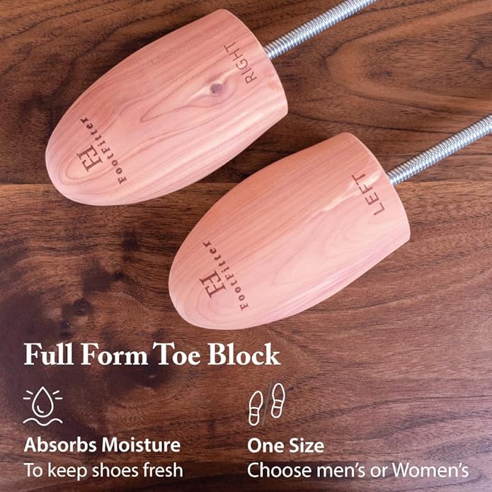 FootFitter Travel Cedar Shoe Tree - Natural Wood Shoe Shapers for Men & Women, Made From USA Grown Cedar Wood