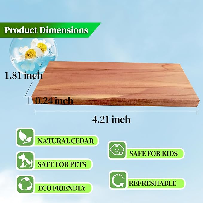 20 Piece Set of Premium Cedar Blocks for Clothes Storage - Crafted from 100% Pure Cedar Wood Planks - Ideal for Organizing Your Closet, Wardrobes, Boxes, Drawers, and Bins.