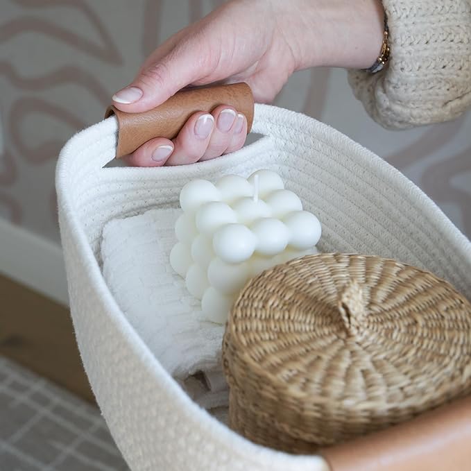 Beautiful Storage Basket Set of 3 - Sturdy Cotton Rope Baskets for Shelves Are Perfect for Organizing Your Home - Quality Storage Bins Easily Fit With Any Nursery or Bedroom Decor