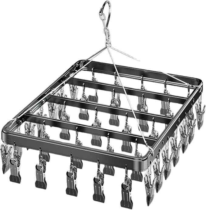 Clothes Drying Racks Clip Hangers Metal with 36 Clips Windproof Hook Underwear Hanger Foldable Laundry Clip for Socks Bras (Grey)