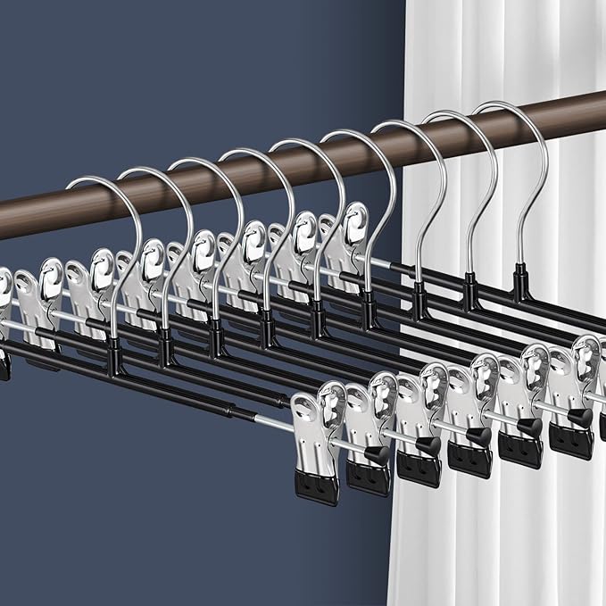 14Inch 100PACK Pants Hangers with Clips Adjustable Skirt Hangers for Women Black Metal Non-Slip Trousers Hanger Heavy Duty Space Saving Clothes Hangers for Shorts,Jeans