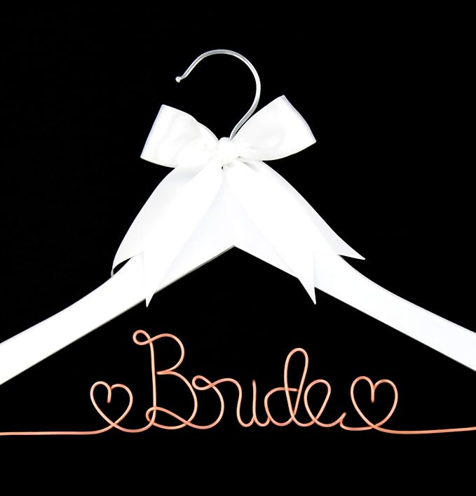 Ella Celebration Bride to Be Wedding Dress Hanger Wooden and Wire Hangers for Brides Gowns, Dresses (White with Rose Gold Wire)