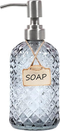Bathroom & Kitchen Glass Hand and Dish Soap Dispenser with 304 Rustproof Stainless Steel Pump (Grey)