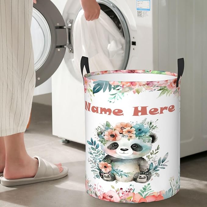 Personalized Panda Laundry Basket For Baby Kids Boys Girls Adult Custom Hamper Basket With Name For Bathroom Bedrooms Collapsible Baby Laundry Basket, Dirty Clothes Hamper With Handles