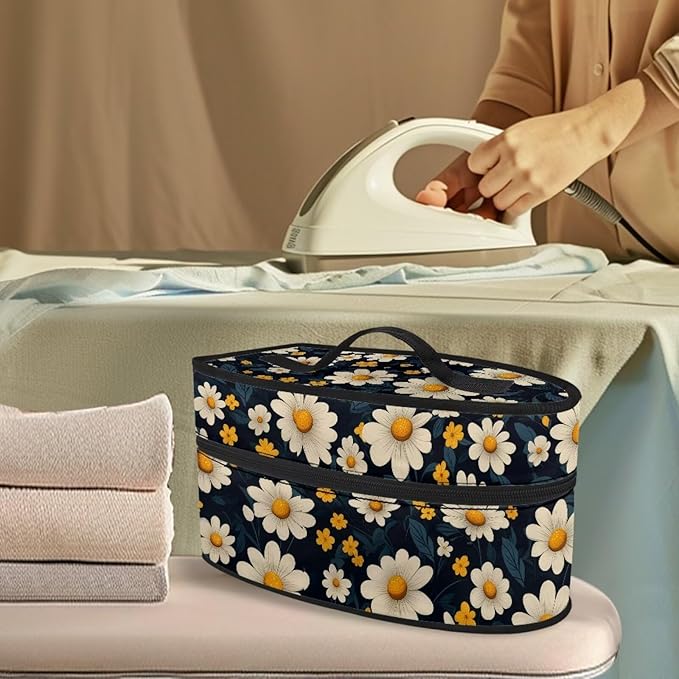 Daisy Flower Print Steam Iron Case Portable Travel Steamer Carrier Bag with Handle Handheld Iron Storage Case Iron Accessories, Case Only