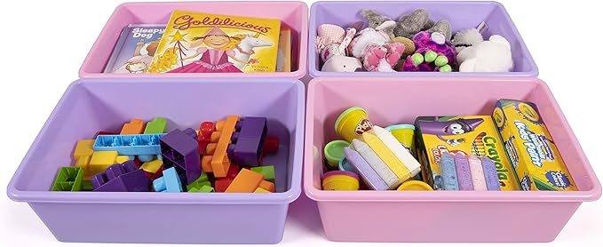 Humble Crew Toy Storage Bins for Kids, Set of 4, Pink/Purple, Large - Sturdy, Colorful Plastic Storage Bins for Classroom, Playroom, Nursery, and More - Premium Toddlers Toy Organizer Bins