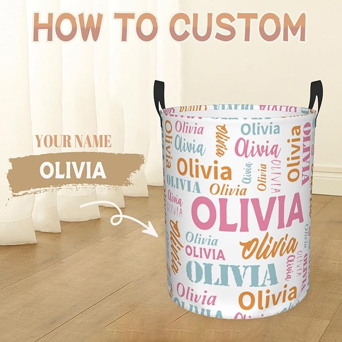 Custom Name Laundry Basket, Personalized Collapsible Laundry Hamper with Name for Bathroom Bedrooms, Customized Dirty Clothes Hamper Storage Basket Gifts for Kids Boys Girls Baby Men Women