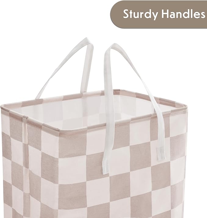 Checkered Laundry Hamper, Pack of 2, Large Beige Khaki Collapsible Cloth Hampers Basket for Storage Organization Cute Aesthetic, 2 x 75L
