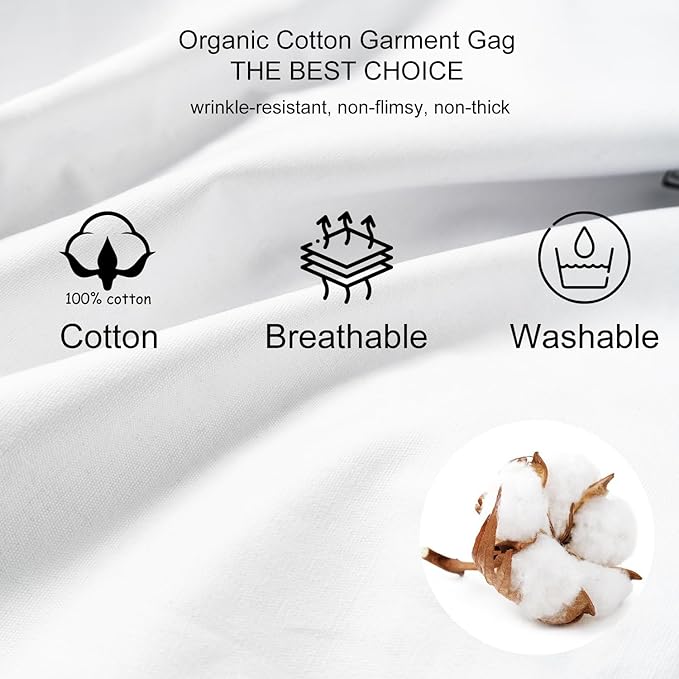 2PC Luxury 48'' Organic Cotton Garment Storage Bag for Hanging Clothes | 8 Cedar Blocks for Fresh Smell| Breathable Garment Bag for Hanging Clothes for Closet Best for Suit, Sweater, Short Dress, Gown