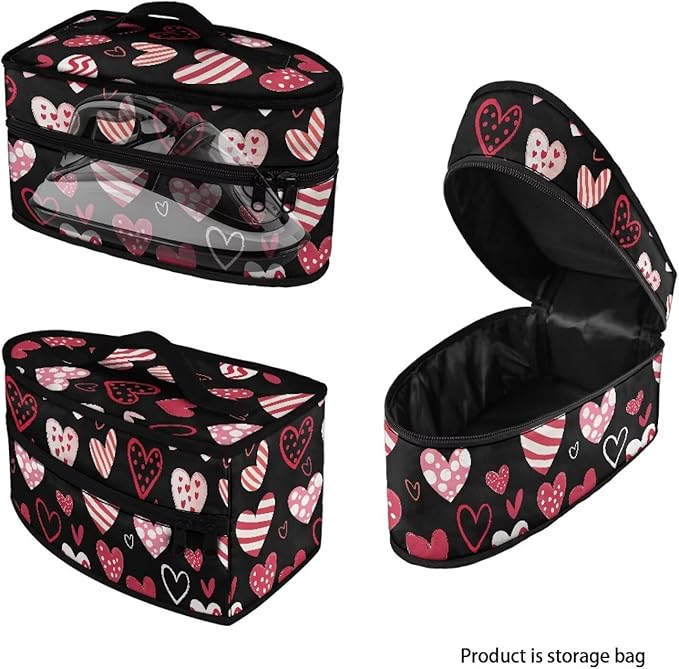 Romantic Love Heart Iron Organizer Bag with Handle,Valentine's Handheld Steamer Iron Storage Bag Carrying Case for Portable Steamer Travel Steamer Storage Box