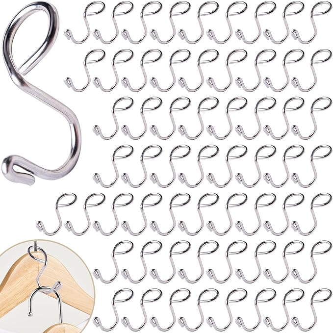 60 Pack Clothes Hanger Connector Hooks Metal Hanger Extender Hooks, Sturdy Hooks for Closet Wardrobe Space Saver Fits All Types of Hangers (Stainless Steel)