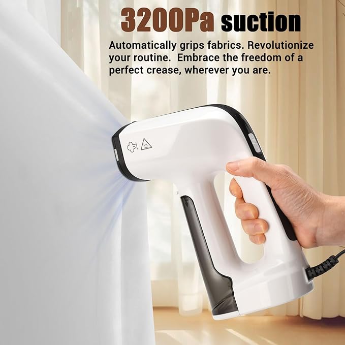Vacuum Steamer for Clothes, 3200Pa Suction Handheld Clothes Steamer, Dual Mode, LED Display, Portable Travel Steamers for Clothes, Steaming & Ironing 2 In 1, 160ml Water Tank (for 110-120V) - White