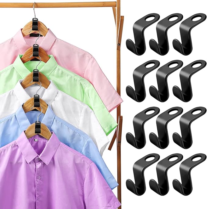 50 Pcs Clothes Hanger Connector Hooks,Plastic Cascading Hanger Hooks Extender Clips Connection Hooks,Space Saving Wardrobe Clothing Outfit Hangers Hooks for Organizer Closet Cabinet, Black
