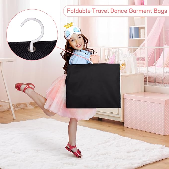 Kimbora Costume Dance Garment Bag with 3 Clear Zipper Pockets for Suits Dress Cover, Travel Storage & Competitions, Set of 2 (Black)