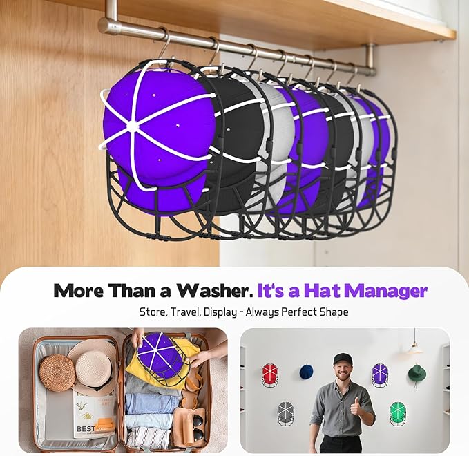 Hat Washer Cage for Washing Machine - Baseball Cap Cleaner Rack, Ball Cap Washing, Dishwasher Safe, Perfect for Cleaning and Protecting Hats in Dishwasher (White/Black 2 Pack (Assembly))