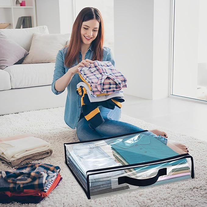 6 Packs Clear PVC Organizing Bags with Zipper Storage Bags Waterproof Dustproof Blankets Bed Sheet Storage Bag 15.7x11.8x3.9 Inch with Handle