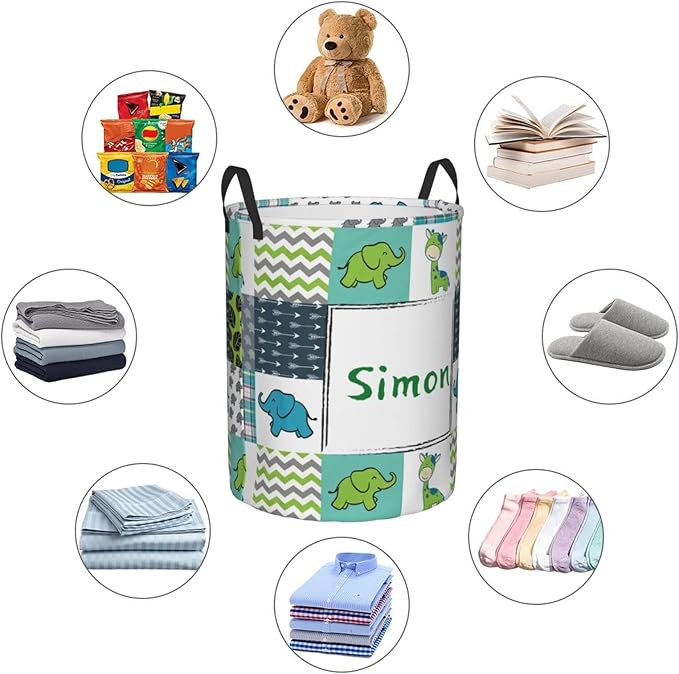 Jungle Animal Customized Laundry Basket with Name Collapsible Waterproof Organizer Bin Laundry Hamper with Handle for Clothes Toys Bedroom.