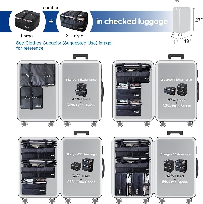 Grand Fusion Stow-N-Go Packing Organizer for Luggage, Portable Hanging Travel Shelves, Carry-On Closet, Hanging Packing Cubes, Collapsible Carry-On Organizer for Cruises & Hotels. Black - XL