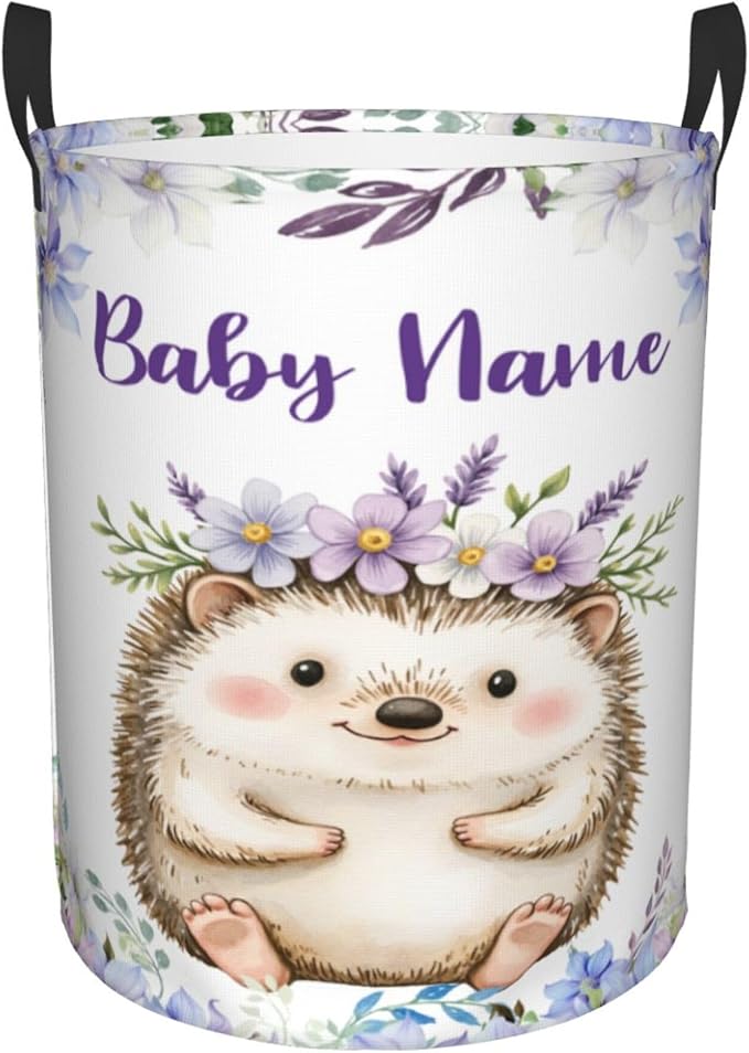 Personalized Hedgehog Laundry Basket For Baby Kids Boys Girls Adult Custom Hamper Basket With Name For Bathroom Bedrooms Collapsible Baby Laundry Basket, Dirty Clothes Hamper With Handles
