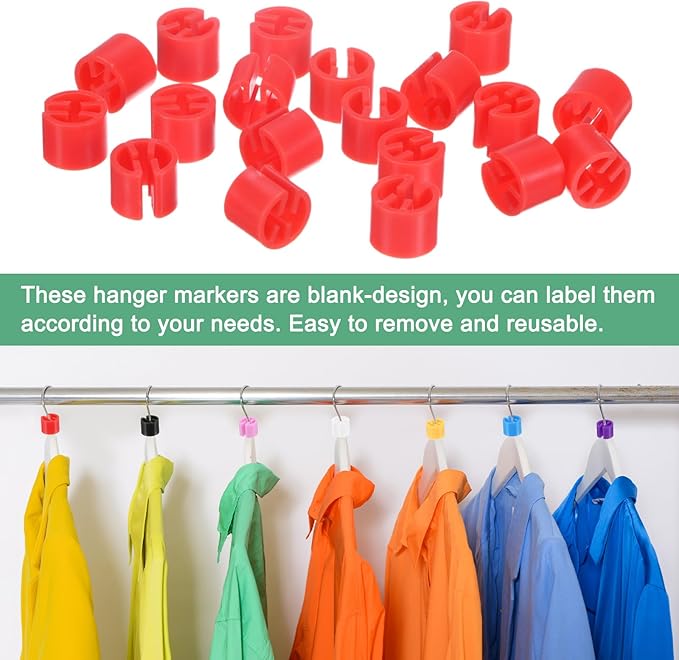 100-Pack Clothes Hanger Markers Blank, Plastic Garment Color Coded Size Clips Fit 3.5mm Rod for Clothing/Wire Hangers, Colored Coding Marker [Red]