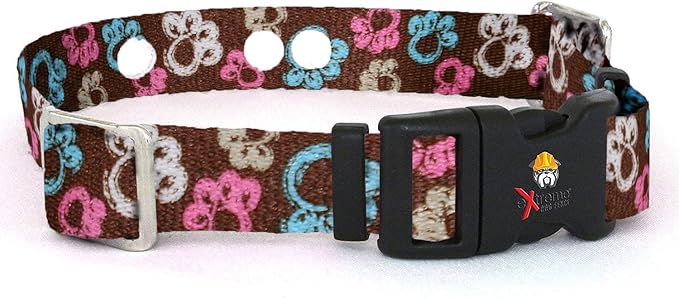 Extreme Dog Fence Replacement Containment and Training Collar Strap for Most Underground Electric Dog Fence Brands - Brown Paws (Medium: 13" - 18" x 3/4")