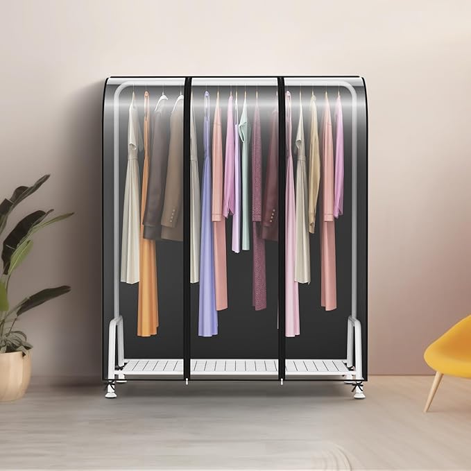 Kntiwiwo Clear Garment Rack Cover, Clothes Rack Cover Clothing Rack Cover with Durable Zippers for Garment Rack, Clothes Rack, White, 50"L x 20"W x 60"H (Rack Not Included)