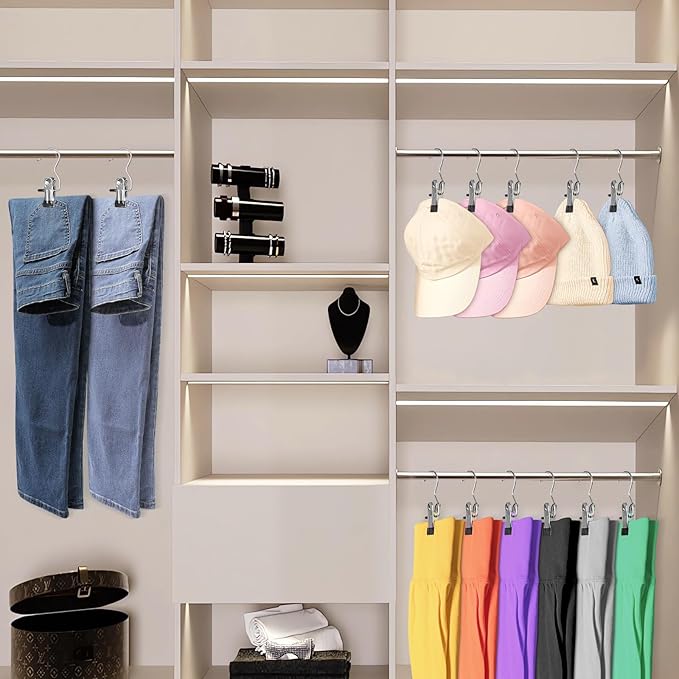 Leggings Organizer for Closet, Portable Pants Hangers for Travel, 20 PCS Hanging Clips with Non-Slip Rubber Coated, Space Saving Closet Organizers and Storage for Boot Hats Shorts Jeans
