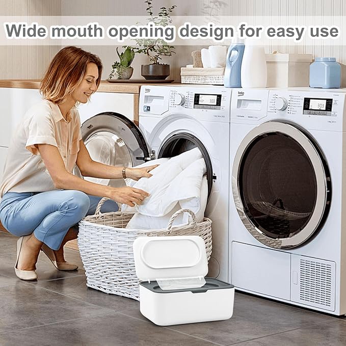 Dryer Sheet Holder, Laundry Dryer Sheet Container With Lid Dryer Sheet Dispenser Organizer Basket, Fabric Softener Sheet Storage Box for Laundry Room Washer Organization (Gray)