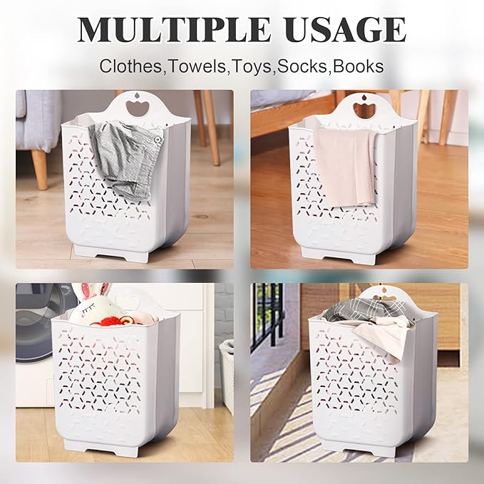 Laundry Basket Collapsible Laundry Hamper 2 Packs Clothes Hamper Portable Dirty Clothes Basket Smart Saving Space Hampers for Laundry Dorm Room Ventilated Design (White)